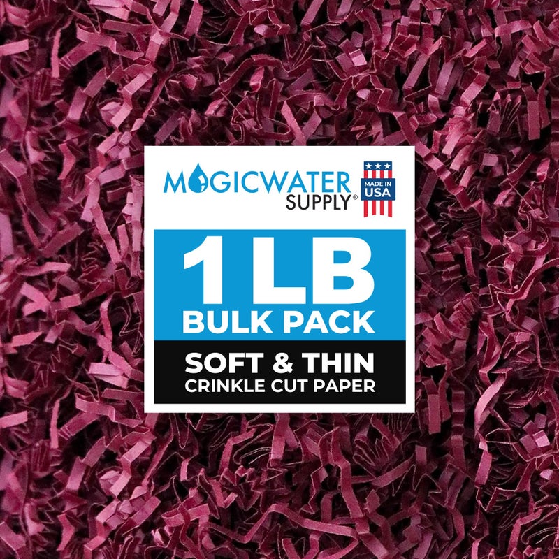 MagicWater Supply - 1 LB - Burgundy - Soft & Thin Crinkle Cut Paper Shred Filler great for Gift Wrapping, Basket Filling, Birthdays, Weddings, Anniversaries, Valentines Day, and other occasions - Image 1